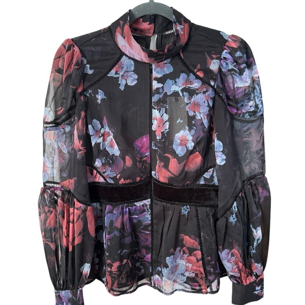 New Ted Baker Neeeveh Ladder Trim Top Women's 3 Dark Floral Academia Witchy$195